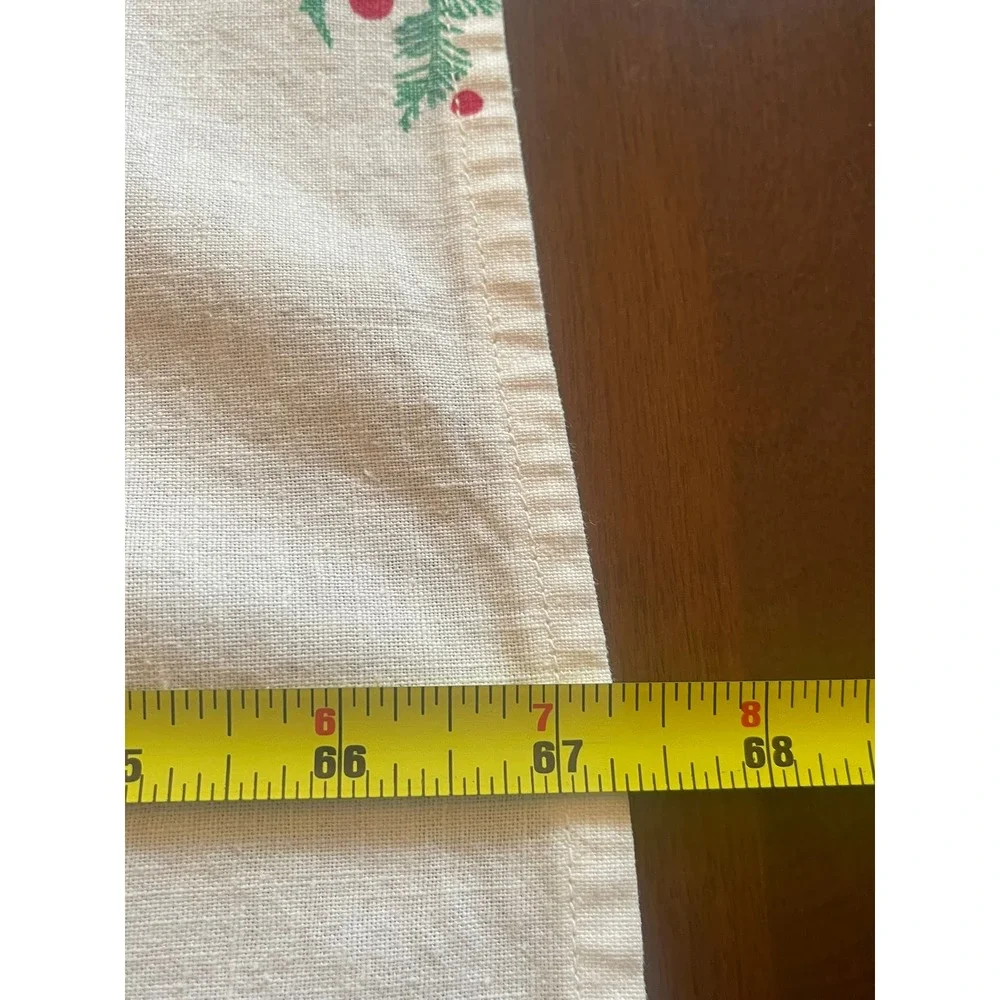 Vintage Christmas Tablecloth Poinsettia Holly Red Green Cotton 67x50 Rectangle